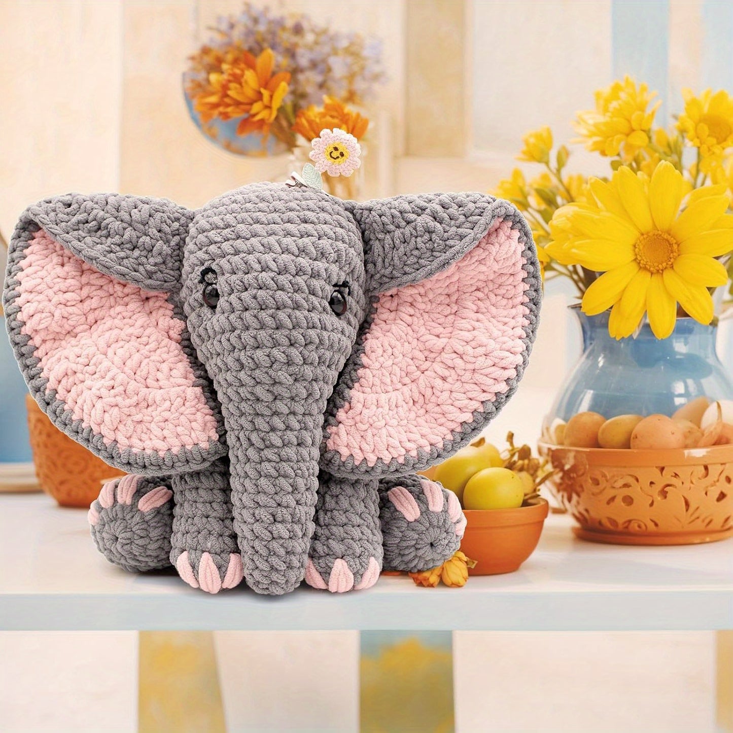Crochet Kit For Beginners, Crochet Animal Kit Elephant, Crochet Starter Kit Gift For Adults With Yarn Sets, Crochet Kits With Step-by-Step Video Tutorials