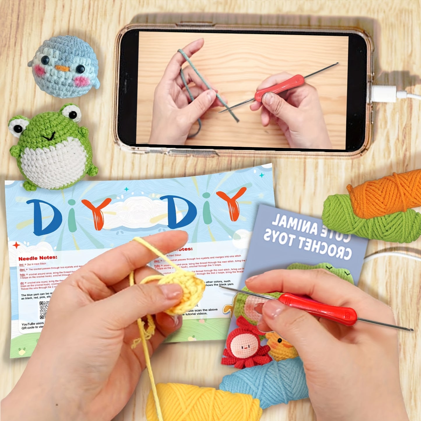 4pcs DIY Crochet Animal Kit - Perfect Knitting Kit To Crochet Animals - Easy-to-Follow Instructions, Enough Yarn, Hook, And Full Crochet Accessories And Supplies Included - Perfect For Beginners, Starter Kit For Creating Ador
