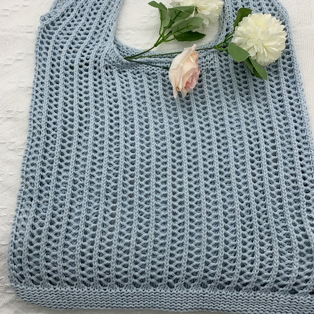 Simple Large Capacity Crochet Hobo Bag, Women's Casual Handbag & Tote Purse,Trendy Hollow Out Shoulder Bag,Perfect for Summer Beach