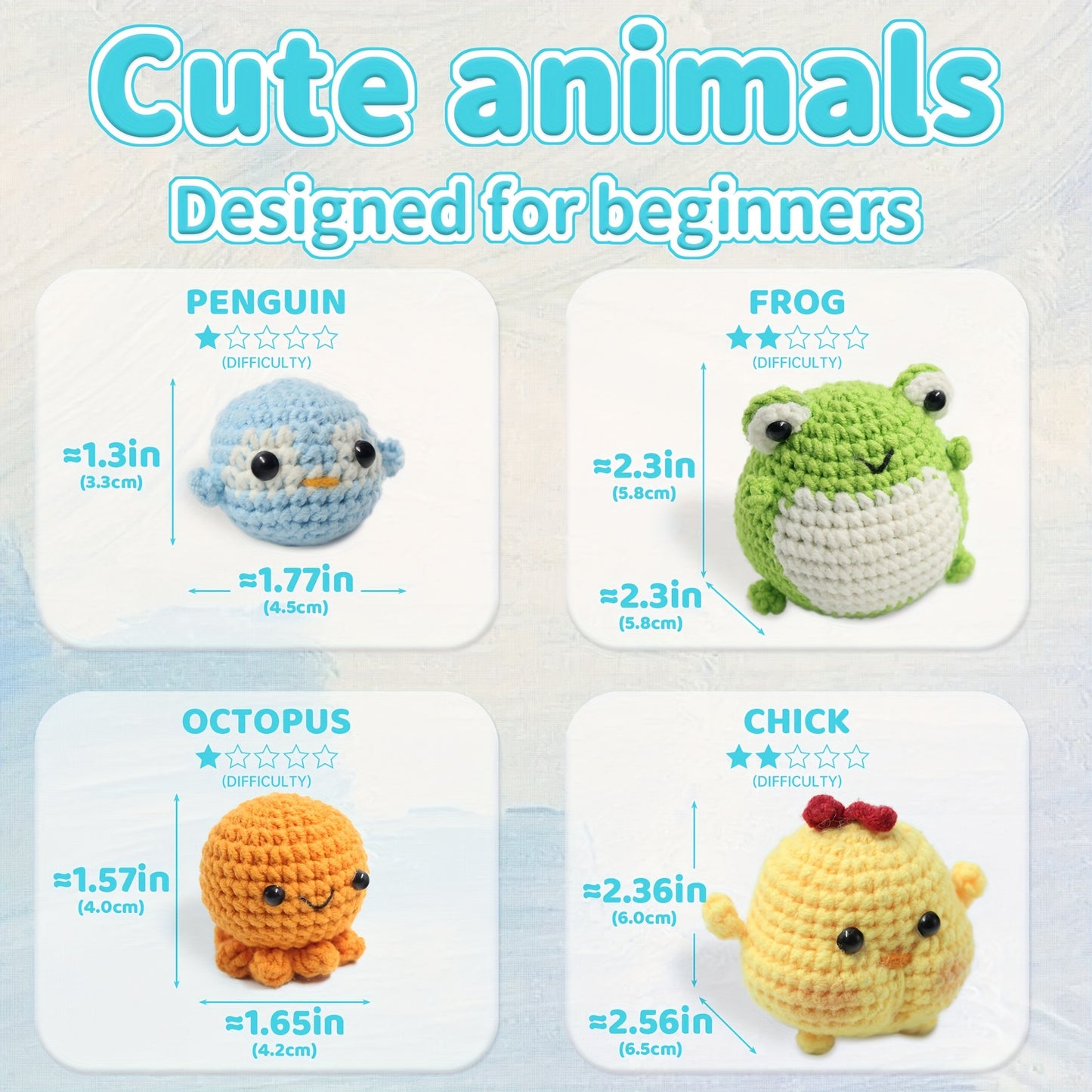 4pcs DIY Crochet Animal Kit - Perfect Knitting Kit To Crochet Animals - Easy-to-Follow Instructions, Enough Yarn, Hook, And Full Crochet Accessories And Supplies Included - Perfect For Beginners, Starter Kit For Creating Ador