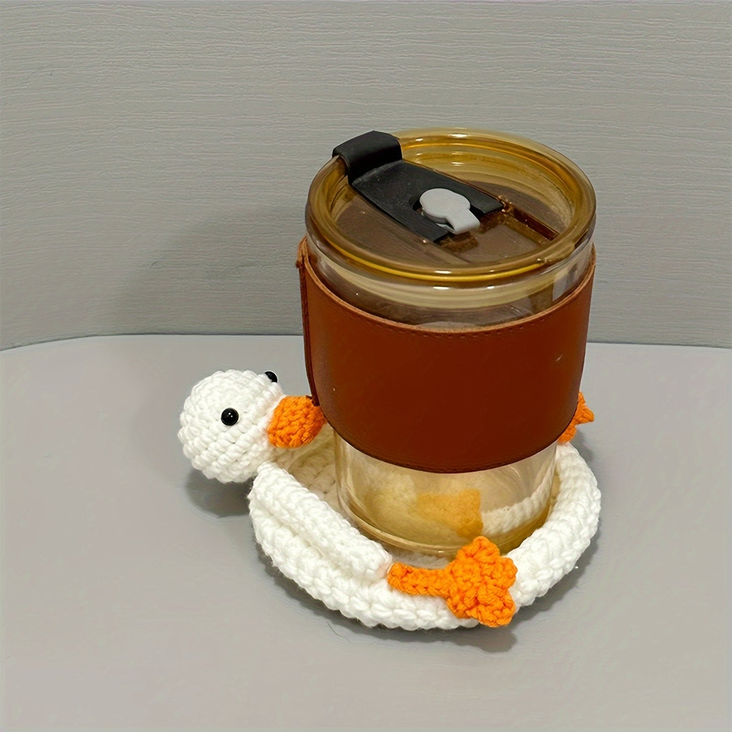 Whimsical Handmade Crochet Duck Coaster Set - Vibrant Fun Animal Mug Rug for Home Decor, Creative Knitted Housewarming Gift for Daughter, Mom, Teacher, and More - Soft Fabric Material, Suitable for Ages 14+, Pack of 1