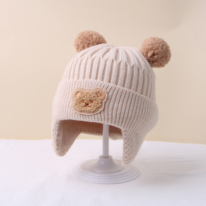 1pc Cute Bear Ear Youngsters Beanie Cap - Cozy Knitted Winter Hat for Youngsters, Boys & Girls | Warm, Soft Crochet Design with Adorable Bear Patch | Stretch Fit 8 Months-4 Years | Hand Washable, Youngsters Hat
