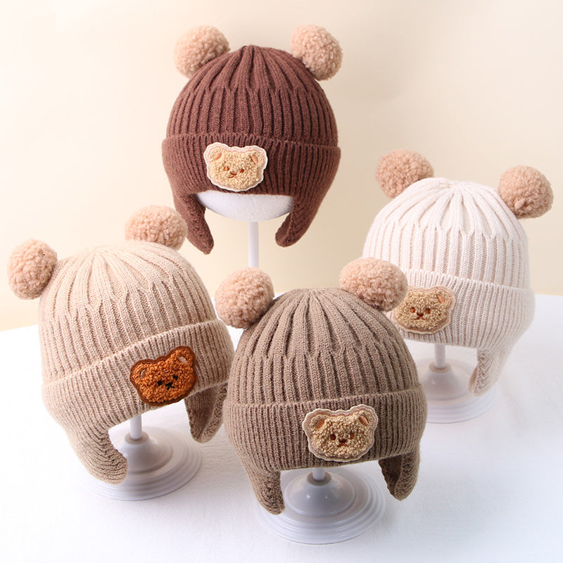 1pc Cute Bear Ear Youngsters Beanie Cap - Cozy Knitted Winter Hat for Youngsters, Boys & Girls | Warm, Soft Crochet Design with Adorable Bear Patch | Stretch Fit 8 Months-4 Years | Hand Washable, Youngsters Hat