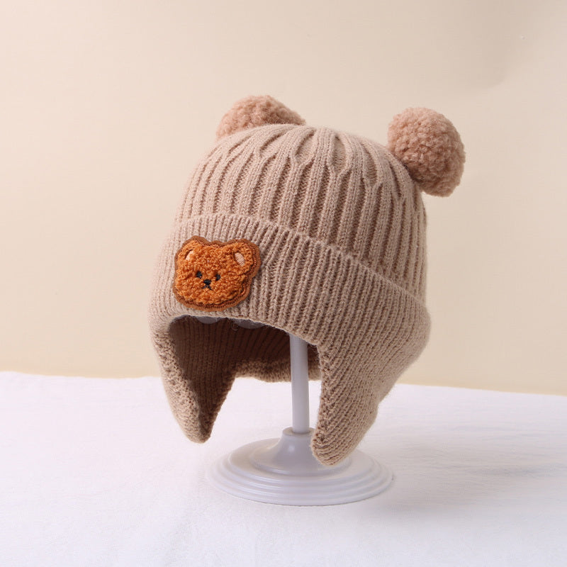 1pc Cute Bear Ear Youngsters Beanie Cap - Cozy Knitted Winter Hat for Youngsters, Boys & Girls | Warm, Soft Crochet Design with Adorable Bear Patch | Stretch Fit 8 Months-4 Years | Hand Washable, Youngsters Hat