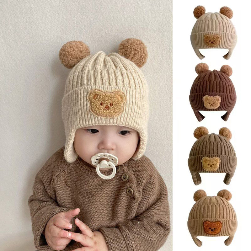 1pc Cute Bear Ear Youngsters Beanie Cap - Cozy Knitted Winter Hat for Youngsters, Boys & Girls | Warm, Soft Crochet Design with Adorable Bear Patch | Stretch Fit 8 Months-4 Years | Hand Washable, Youngsters Hat