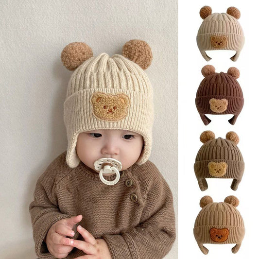 1pc Cute Bear Ear Youngsters Beanie Cap - Cozy Knitted Winter Hat for Youngsters, Boys & Girls | Warm, Soft Crochet Design with Adorable Bear Patch | Stretch Fit 8 Months-4 Years | Hand Washable, Youngsters Hat