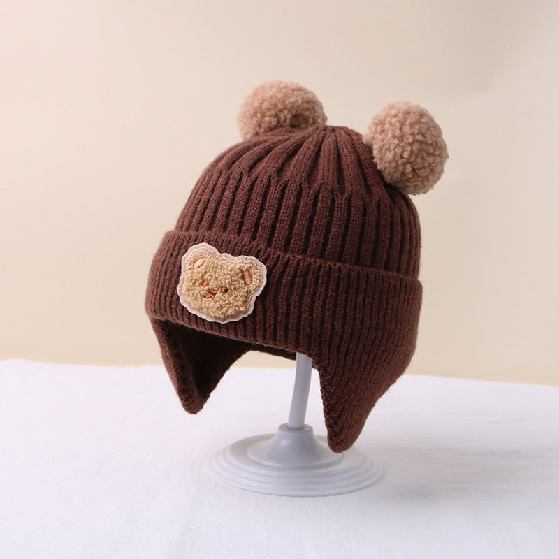 1pc Cute Bear Ear Youngsters Beanie Cap - Cozy Knitted Winter Hat for Youngsters, Boys & Girls | Warm, Soft Crochet Design with Adorable Bear Patch | Stretch Fit 8 Months-4 Years | Hand Washable, Youngsters Hat