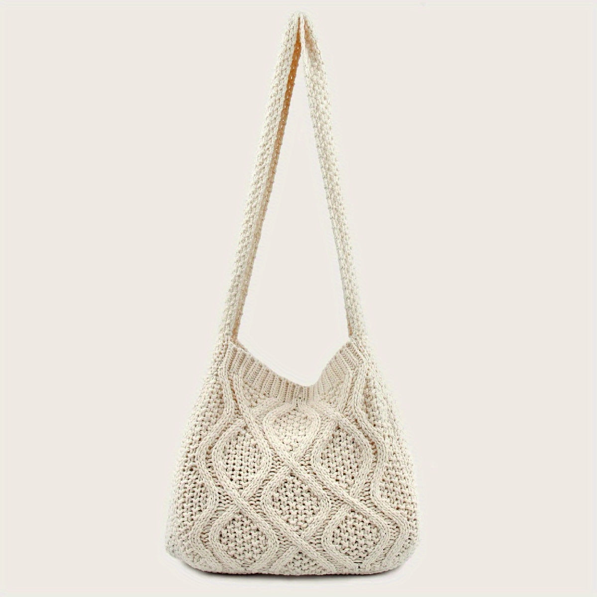 Large Capacity Literary Crochet Shoulder Bag, Women's Simple Woven Handbag for Shopping