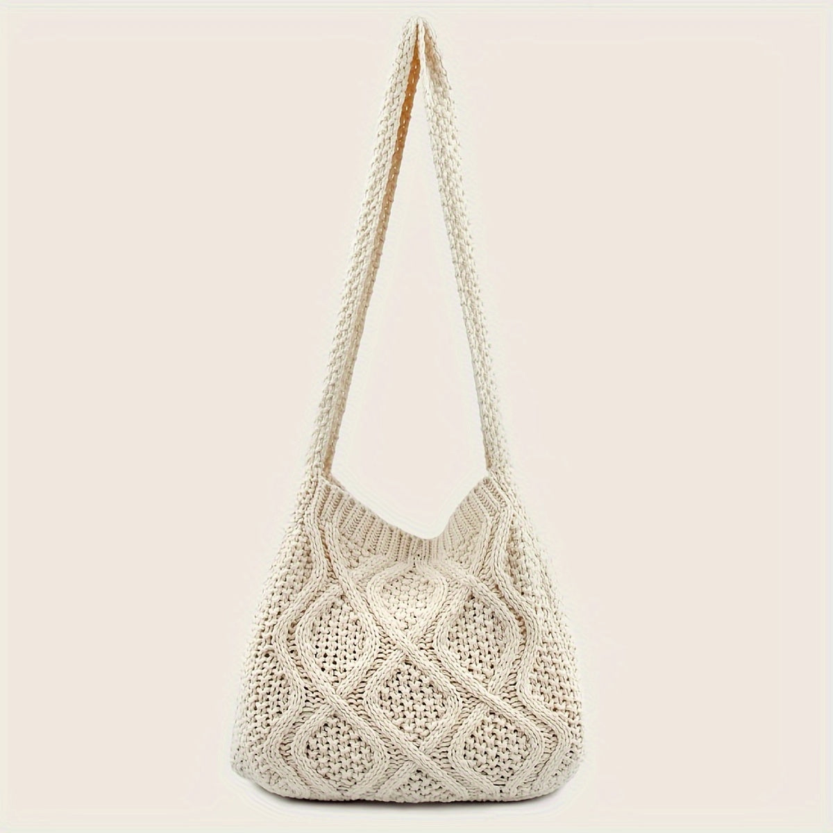 Large Capacity Literary Crochet Shoulder Bag, Women's Simple Woven Handbag for Shopping