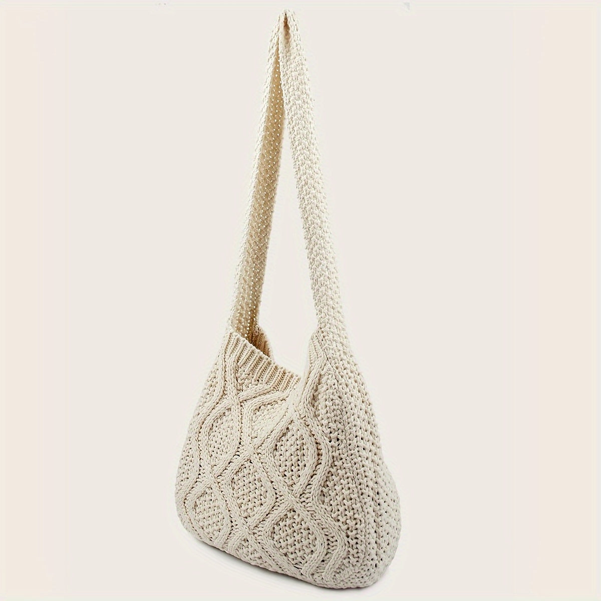 Large Capacity Literary Crochet Shoulder Bag, Women's Simple Woven Handbag for Shopping