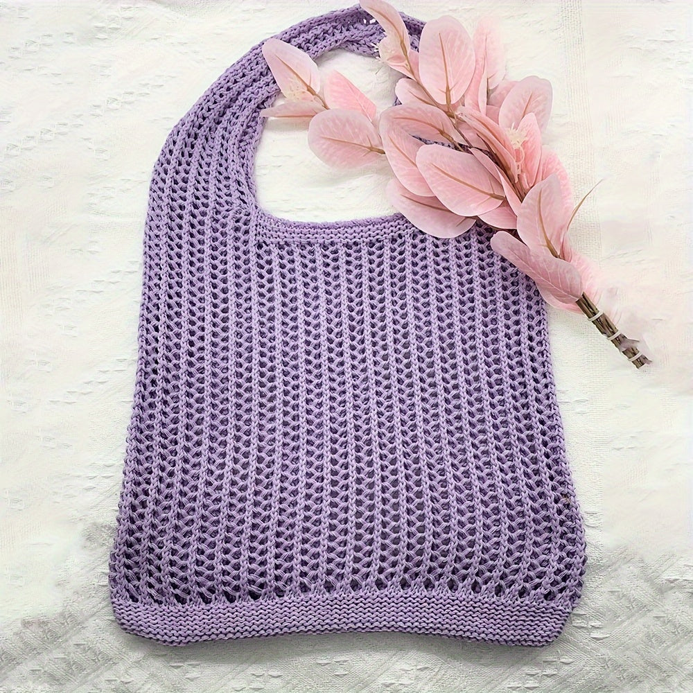 Simple Large Capacity Crochet Hobo Bag, Women's Casual Handbag & Tote Purse,Trendy Hollow Out Shoulder Bag,Perfect for Summer Beach
