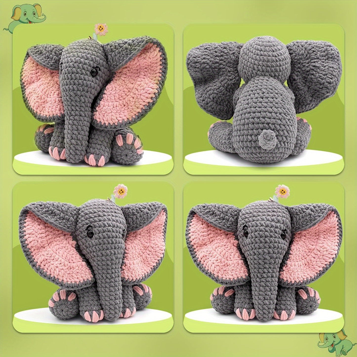 Crochet Kit For Beginners, Crochet Animal Kit Elephant, Crochet Starter Kit Gift For Adults With Yarn Sets, Crochet Kits With Step-by-Step Video Tutorials