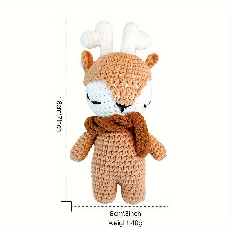 Handmade Crochet Baby Deer Comfort Toy, Pure Cotton Stuffed Animal for Newborns and Toddlers, Chinese Mainland Crafted, Ideal First Christmas Gift for Ages 0-8 Years