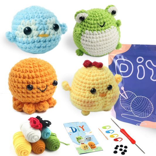 4pcs DIY Crochet Animal Kit - Perfect Knitting Kit To Crochet Animals - Easy-to-Follow Instructions, Enough Yarn, Hook, And Full Crochet Accessories And Supplies Included - Perfect For Beginners, Starter Kit For Creating Ador