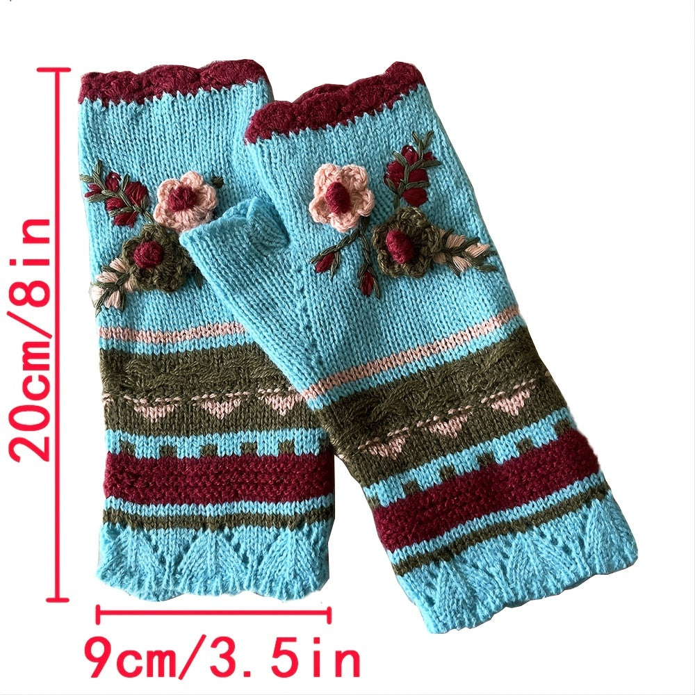 Womens Winter Fingerless Gloves Crochet Arm Warmer Flower Women Warm Gloves Woolen Handmade Gloves