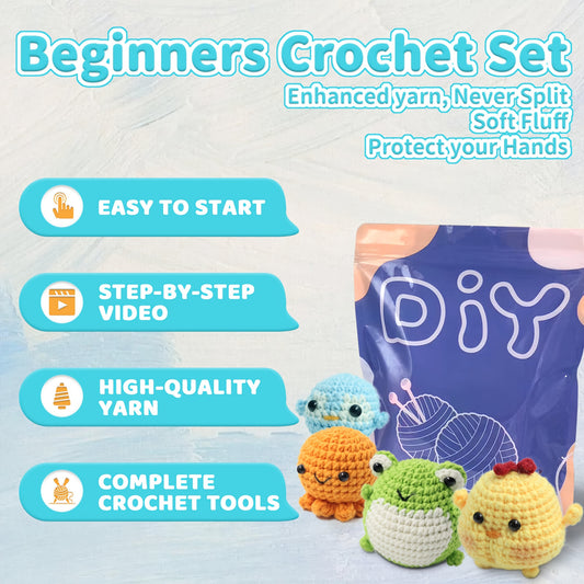 4pcs DIY Crochet Animal Kit - Perfect Knitting Kit To Crochet Animals - Easy-to-Follow Instructions, Enough Yarn, Hook, And Full Crochet Accessories And Supplies Included - Perfect For Beginners, Starter Kit For Creating Ador