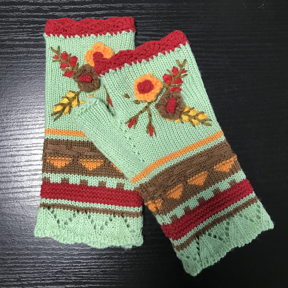 Womens Winter Fingerless Gloves Crochet Arm Warmer Flower Women Warm Gloves Woolen Handmade Gloves