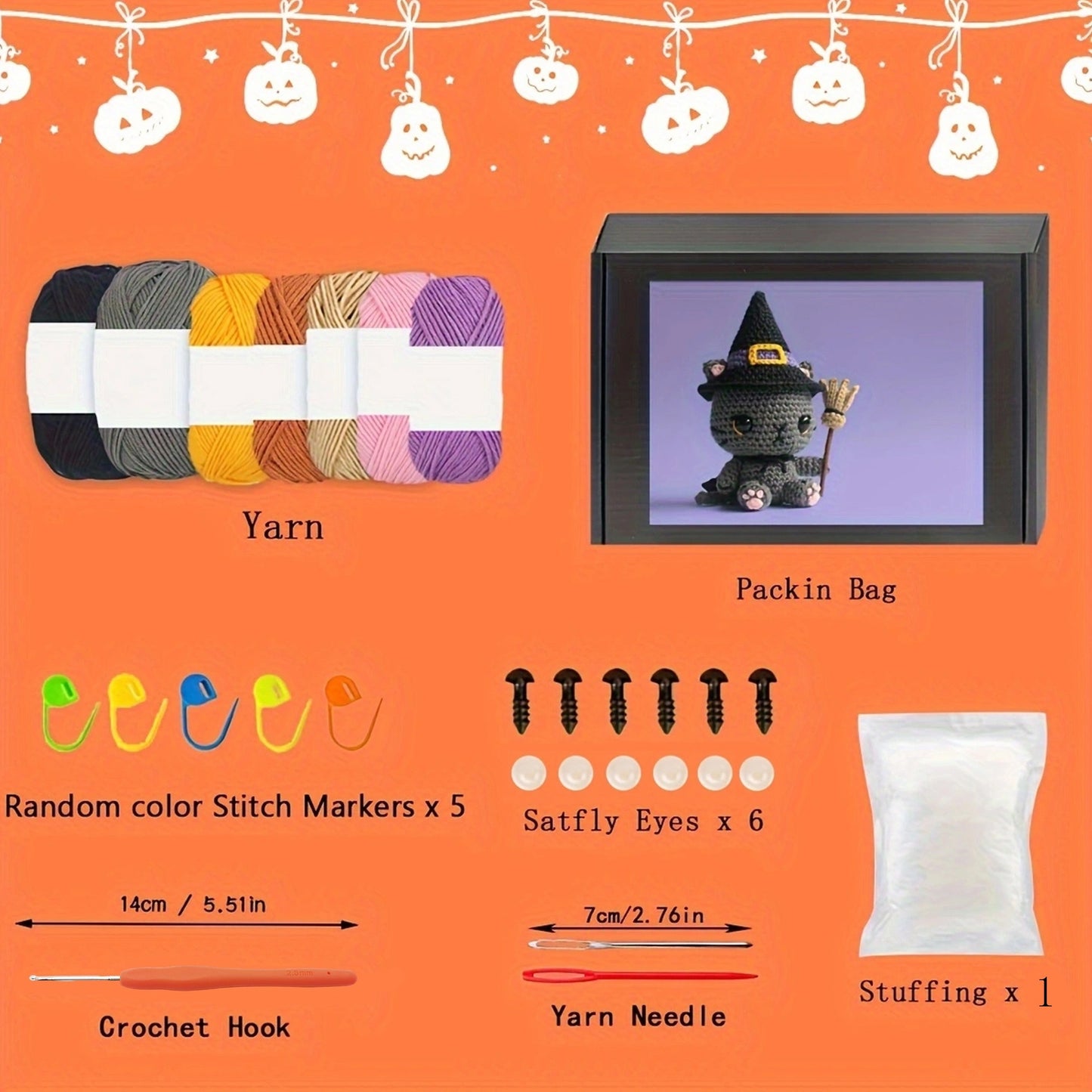 Diy Halloween Black Cat Crochet Kit - Perfect Party Gift, Includes Soft Yarn & Easy-To-Follow Tutorials For Keychain Crafting