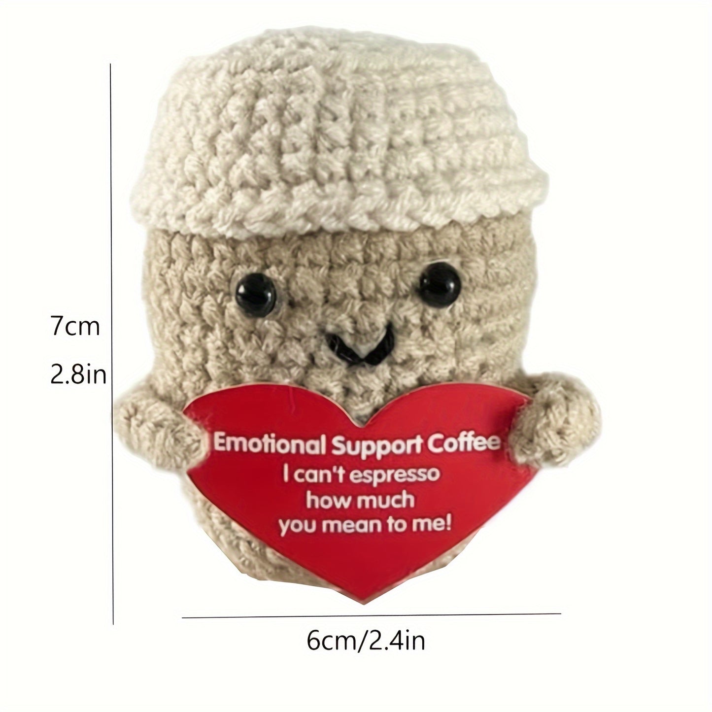 Charming Mini Crochet Coffee Cup Doll, 2.8" Soft Wool Knit Toy with Inspirational Card - Perfect for Birthday Gifts & Room Decor (Base Not Included)