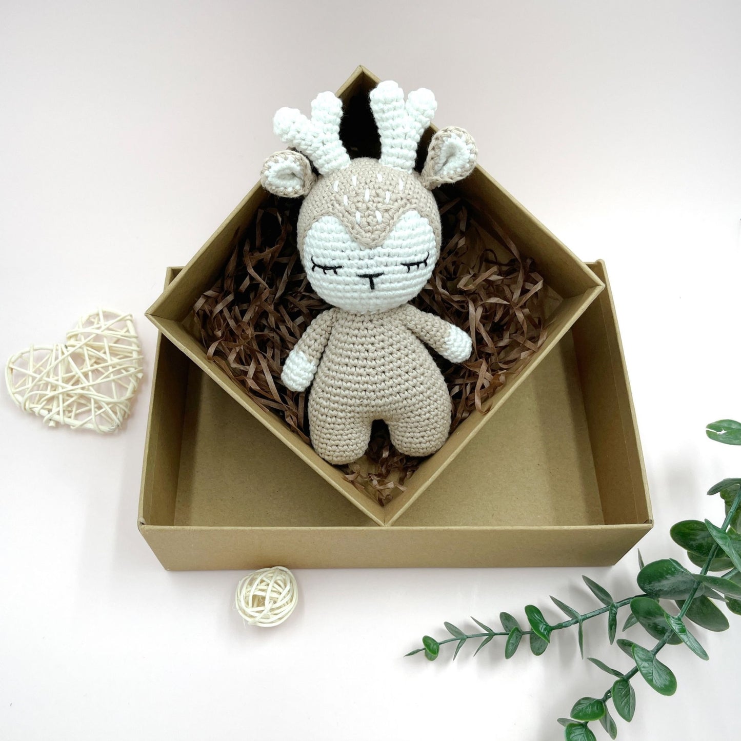Handcrafted Eco-Friendly Fawn Plush Toy, Soft Crochet & Knitted Amigurumi for Babies