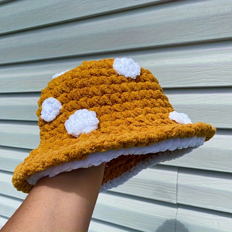 Handmade Crochet Mushroom Beanie Hat - Cozy Winter Bucket Hat For Babies