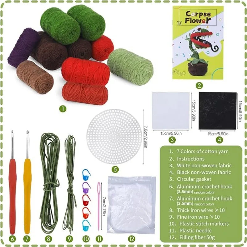 MIUSIE Creative Flower Crochet Kit With Yarn Hand Knitting Christmas Halloween DIY Craft Crochet Material Package With Tutorials