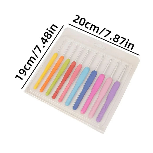 10-Piece Colorful Crochet Knitting Tools Set with Soft-Handle Wooly Plush Doll Needles Handy Craft Kit for Knitters