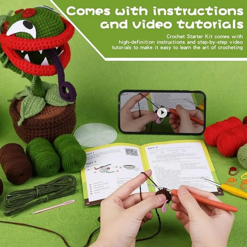 MIUSIE Creative Flower Crochet Kit With Yarn Hand Knitting Christmas Halloween DIY Craft Crochet Material Package With Tutorials