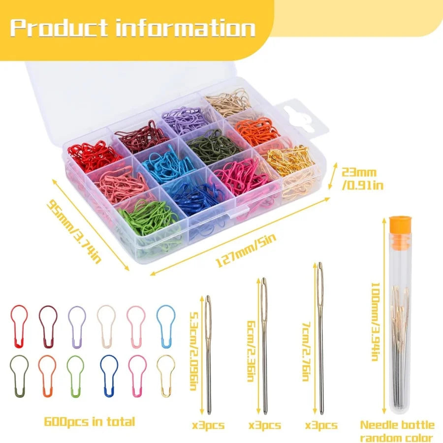 MIUSIE Stitch Markers 300/600pcs Crochet Markers Metal Stitch Markers for Knitting and Crocheting, Safety Pins for Fabric