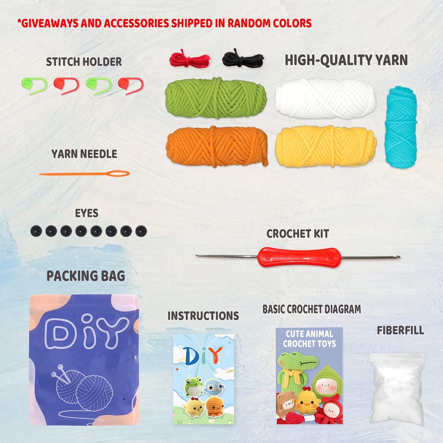 4pcs DIY Crochet Animal Kit - Perfect Knitting Kit To Crochet Animals - Easy-to-Follow Instructions, Enough Yarn, Hook, And Full Crochet Accessories And Supplies Included - Perfect For Beginners, Starter Kit For Creating Ador