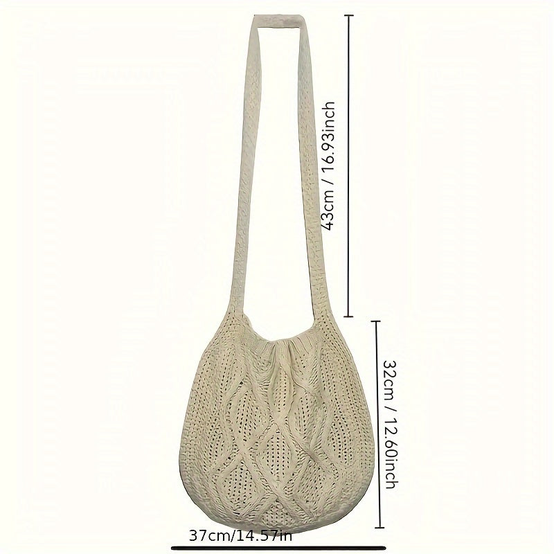 Large Capacity Literary Crochet Shoulder Bag, Women's Simple Woven Handbag for Shopping