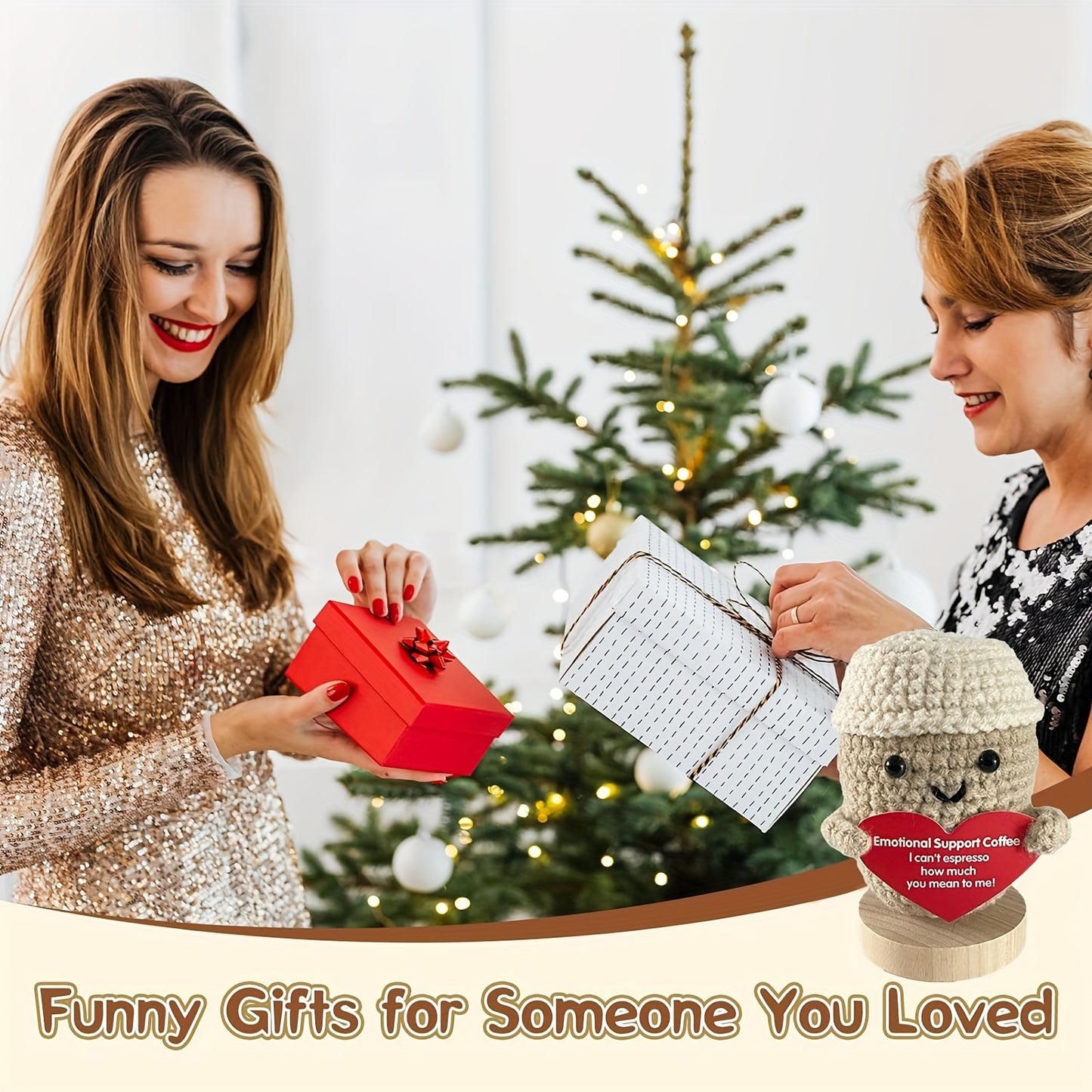 Charming Mini Crochet Coffee Cup Doll, 2.8" Soft Wool Knit Toy with Inspirational Card - Perfect for Birthday Gifts & Room Decor (Base Not Included)