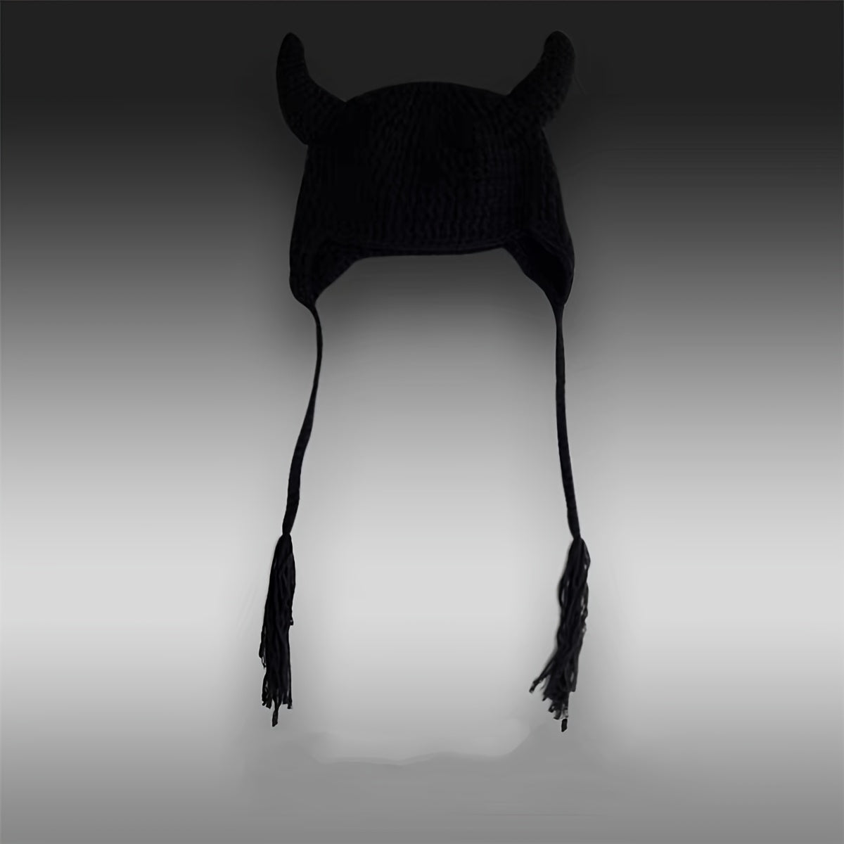Gothic Cross Horns Crochet Beanie Black Red Color Block Ear Flap Hat Lightweight Warm Skull Cap Viking Beanies For Women Men Autumn & Winter