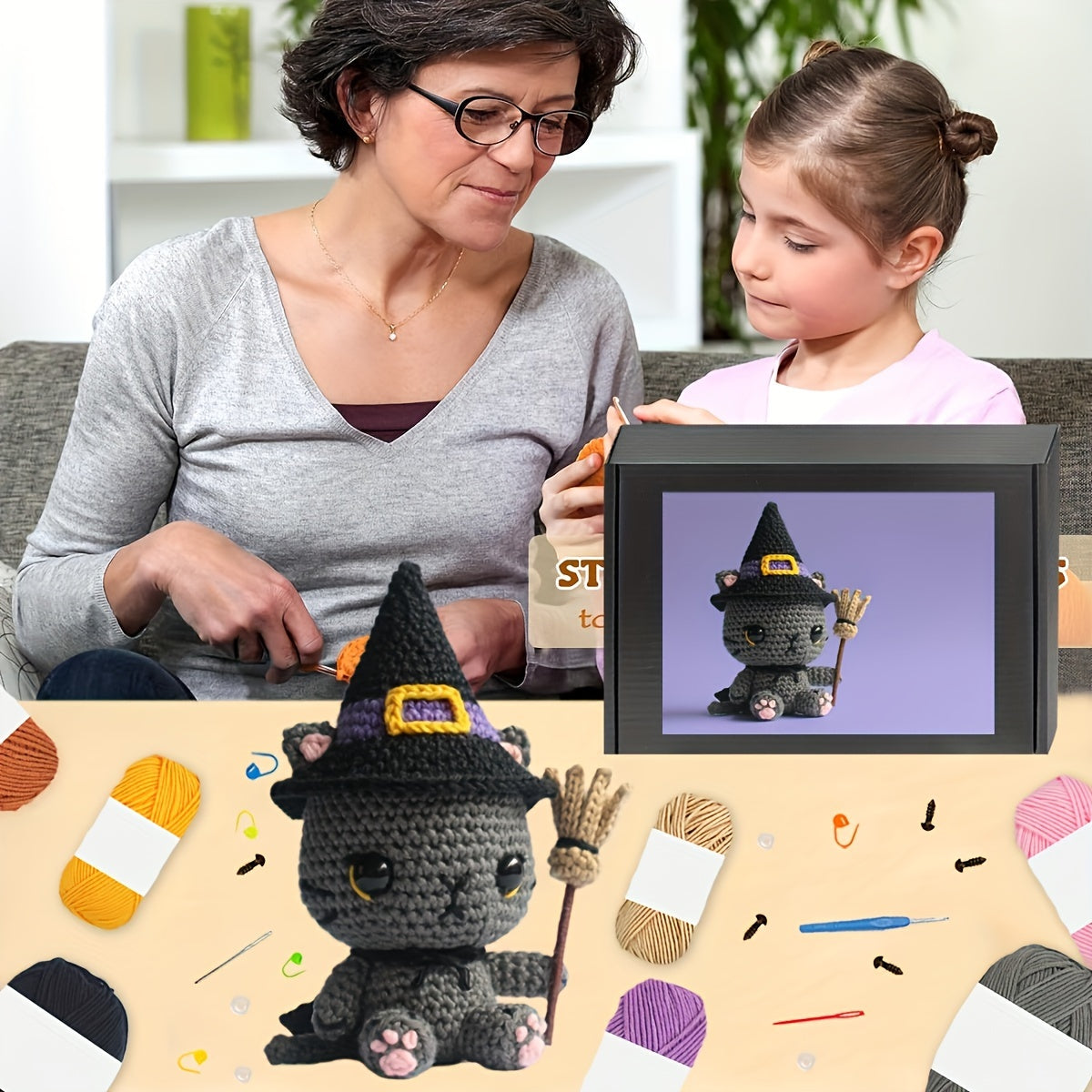 Diy Halloween Black Cat Crochet Kit - Perfect Party Gift, Includes Soft Yarn & Easy-To-Follow Tutorials For Keychain Crafting