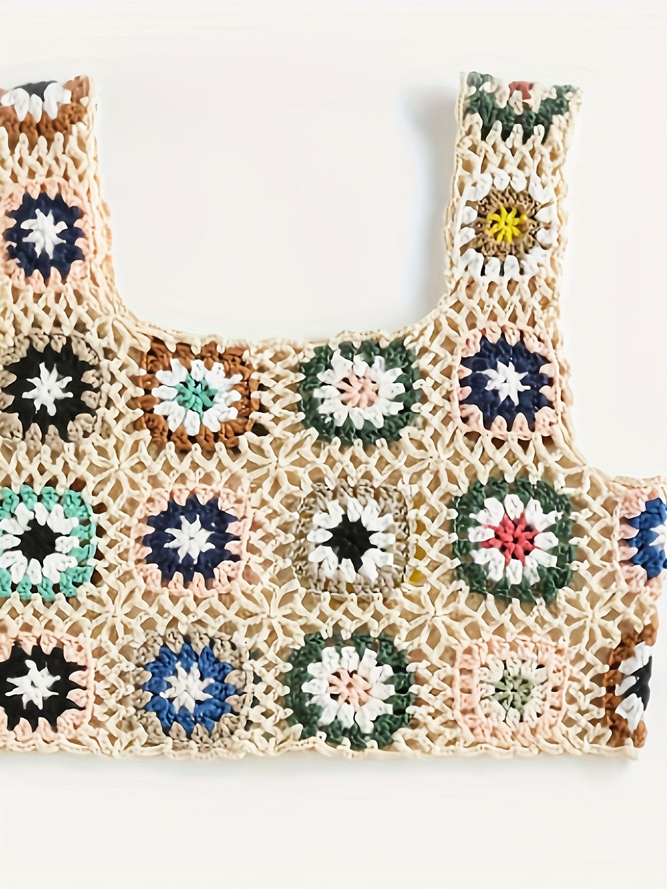 Floral Crochet Top, Sexy Squared Neck Summer Beach Wear Sleeveless Top, Women's Clothing