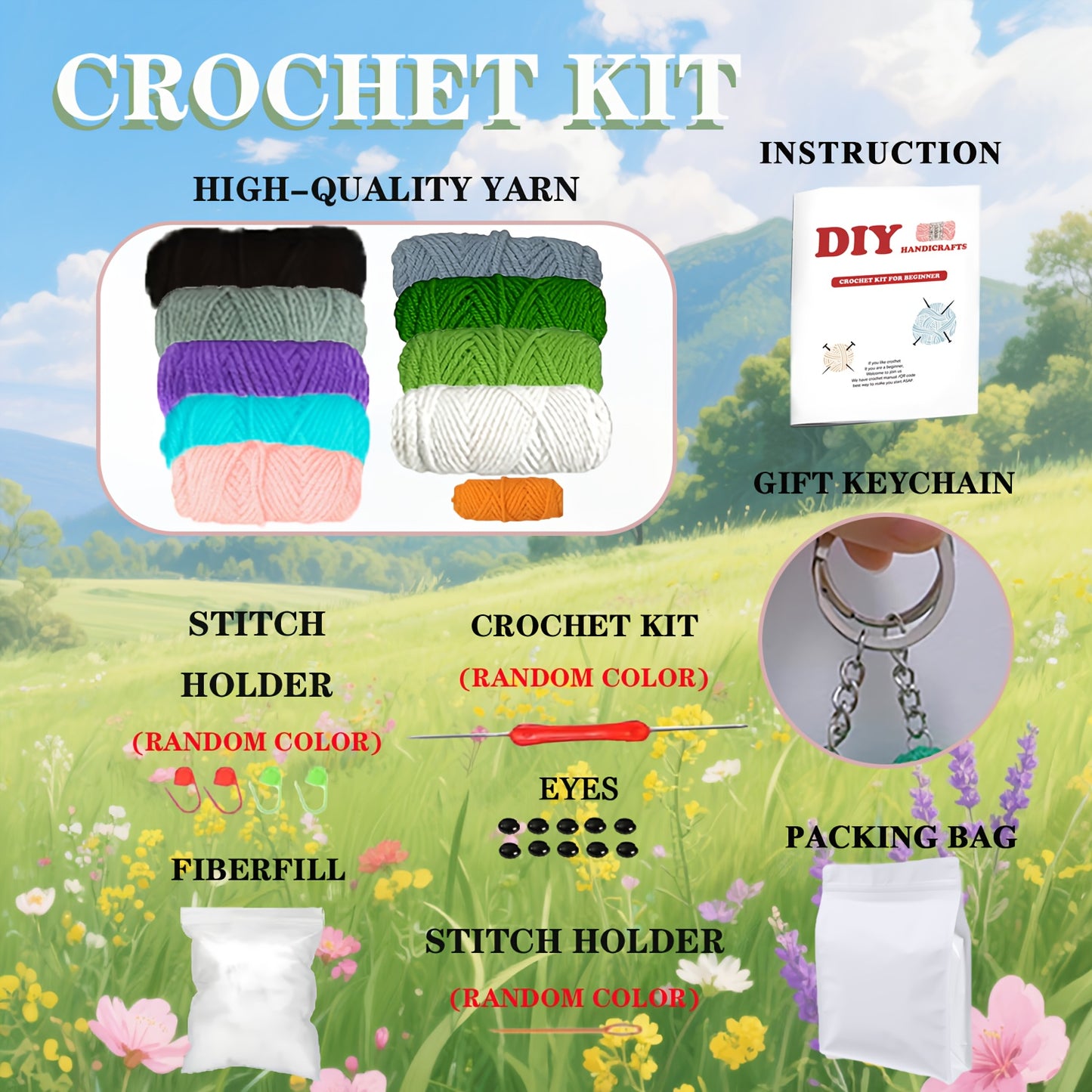 7pcs Crochet Kit for Beginners - Animal Designs with Crochet Hooks, Yarn, Step-by-Step Instructions & Video - Perfect for DIY Crafts, All-Season Use, Includes Turtle, Owl, Panda, and More, Crochet Supplies, Beginner Crafting,