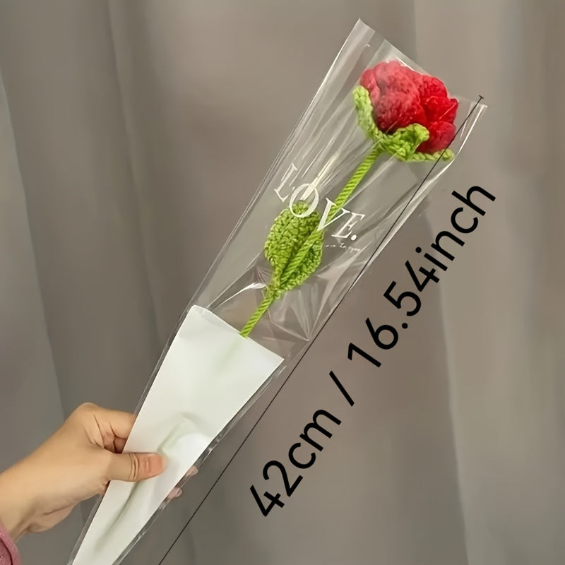 Lifelike Handmade 6-Pack Crochet Roses - Featherless, No Battery Required, Ideal for Valentine's, Mother'S Day & Birthday Gifts