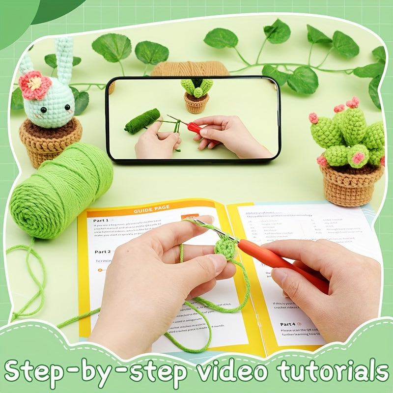 6pcs Mixed Crochet Starter Kit, Crochet Kit For Beginners, Beginner Crochet Kit For Adults, With Crochet Hooks, Yarn, Polyester Fiber, Stitch Markers, Plastic Eyes And Instructions