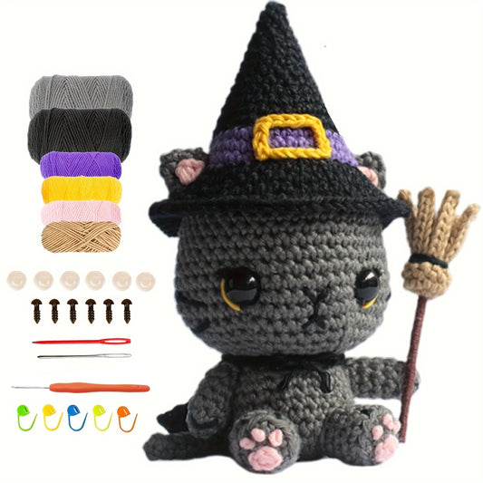 Diy Halloween Black Cat Crochet Kit - Perfect Party Gift, Includes Soft Yarn & Easy-To-Follow Tutorials For Keychain Crafting