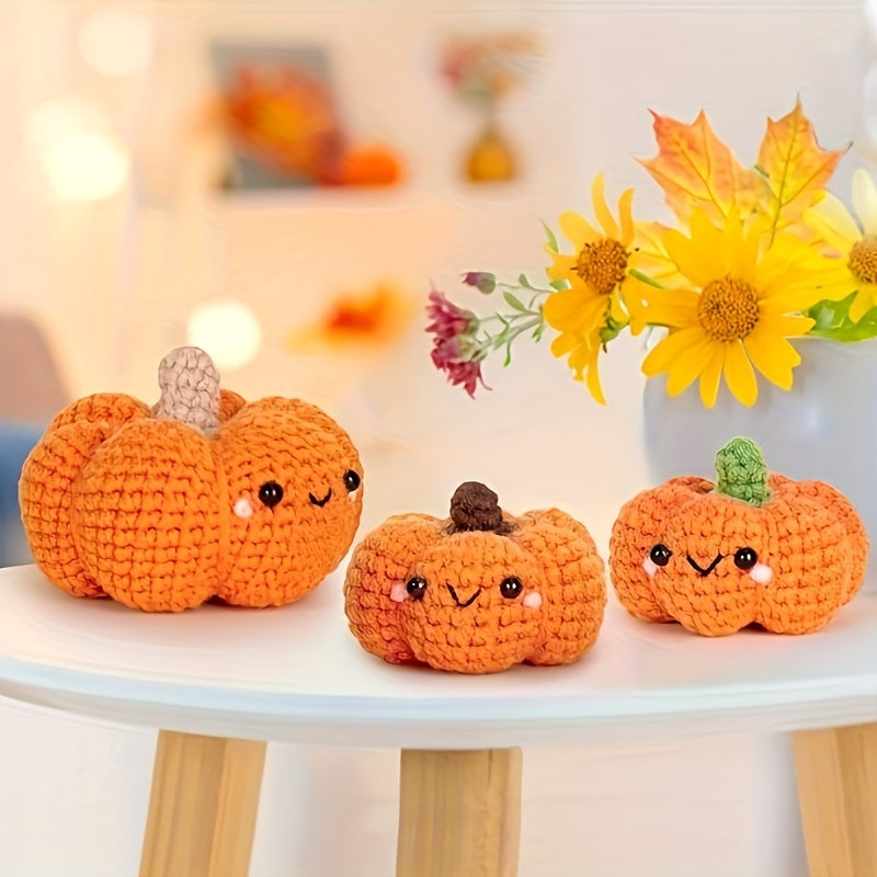 3pcs Halloween Pumpkin Crochet Kit for Beginners - Includes Easy No-Split Yarn, Step-by-Step Video Tutorials & Hook - Complete DIY Crafting Set