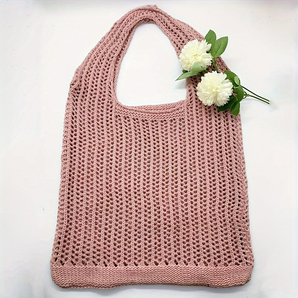 Simple Large Capacity Crochet Hobo Bag, Women's Casual Handbag & Tote Purse,Trendy Hollow Out Shoulder Bag,Perfect for Summer Beach