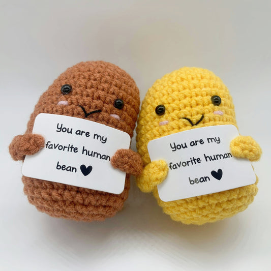 1pcs, Positive Bean, Positive Affirmation Gifts, Crochet Positive Bean, Funny Unique Crochet Plush Gift, Birthday Gifts You Are My Favorite Human Bean! (Without Box) Christmas, Halloween Gift